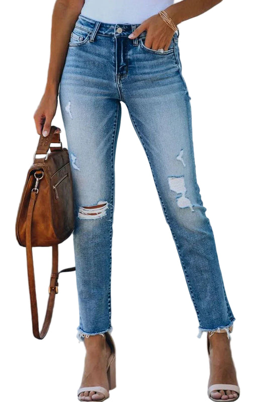 Kvinnors Ripped Jeans Raka Ben 0