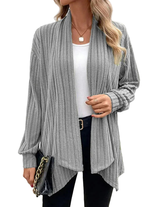 Kvinnors Rippstrick Drape Cardigan 0
