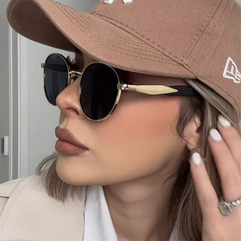 Kvinnors Runda Solglasögon med Gyllene Båge 1