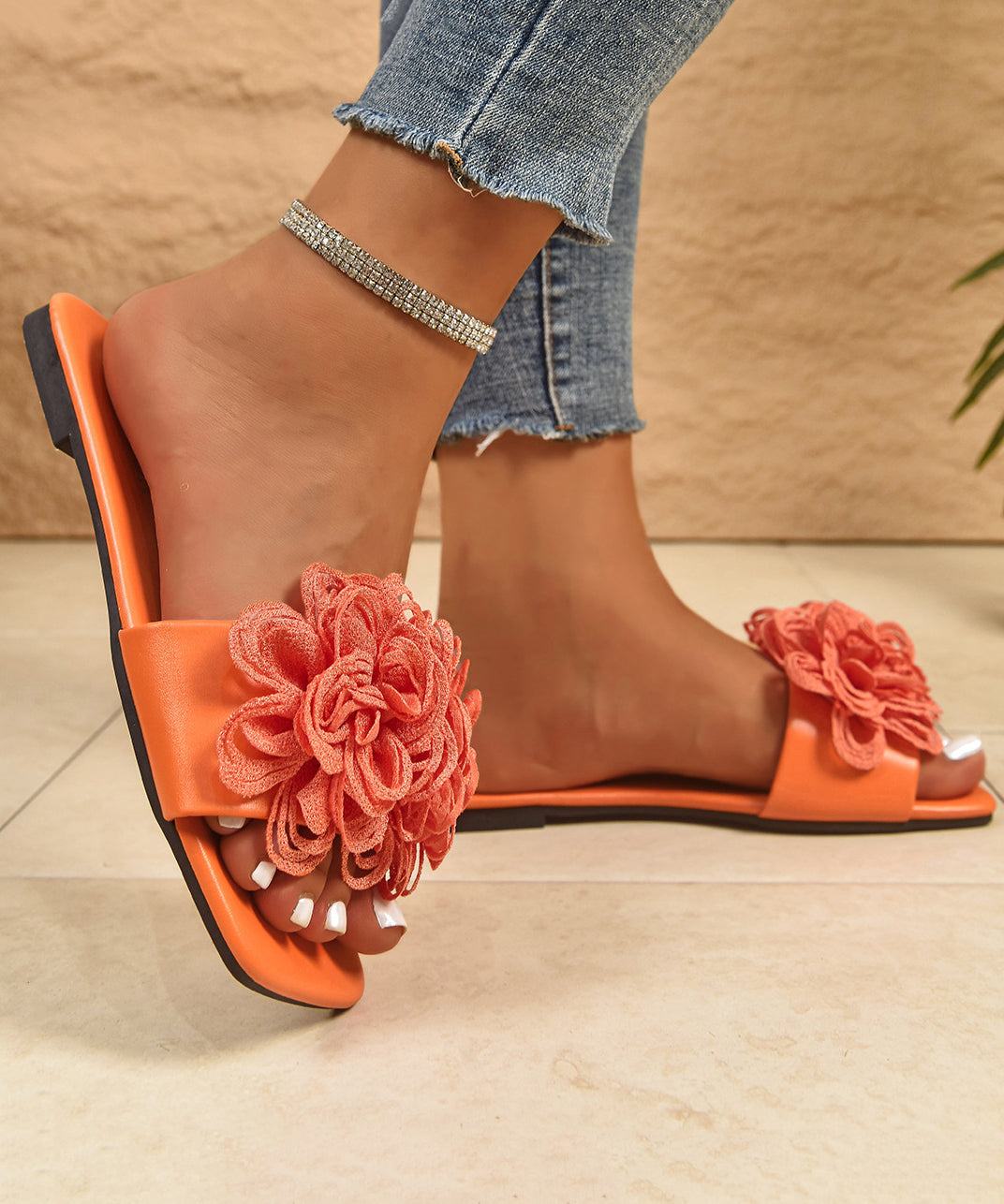 Kvinnors Sandaler Peep Toe Blommig Design 4