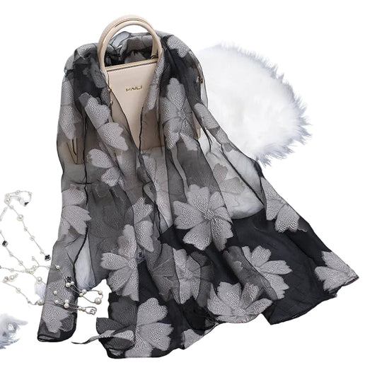 Kvinnors Sidenscarf Blommönster Utskuren Design 0