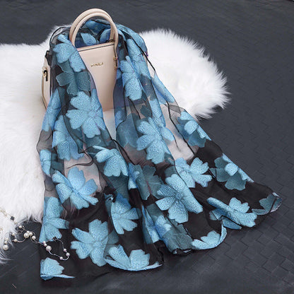 Kvinnors Sidenscarf Blommönster Utskuren Design 10