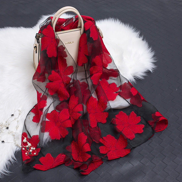 Kvinnors Sidenscarf Blommönster Utskuren Design 11