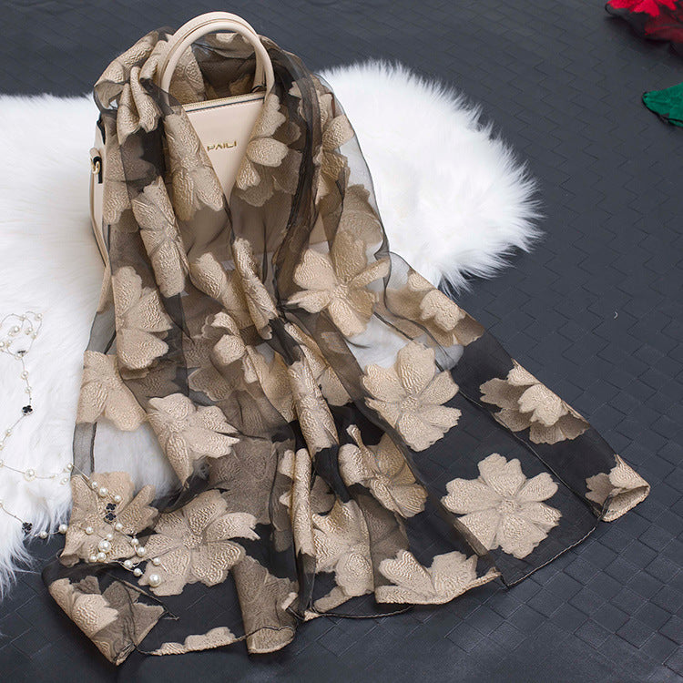 Kvinnors Sidenscarf Blommönster Utskuren Design 13