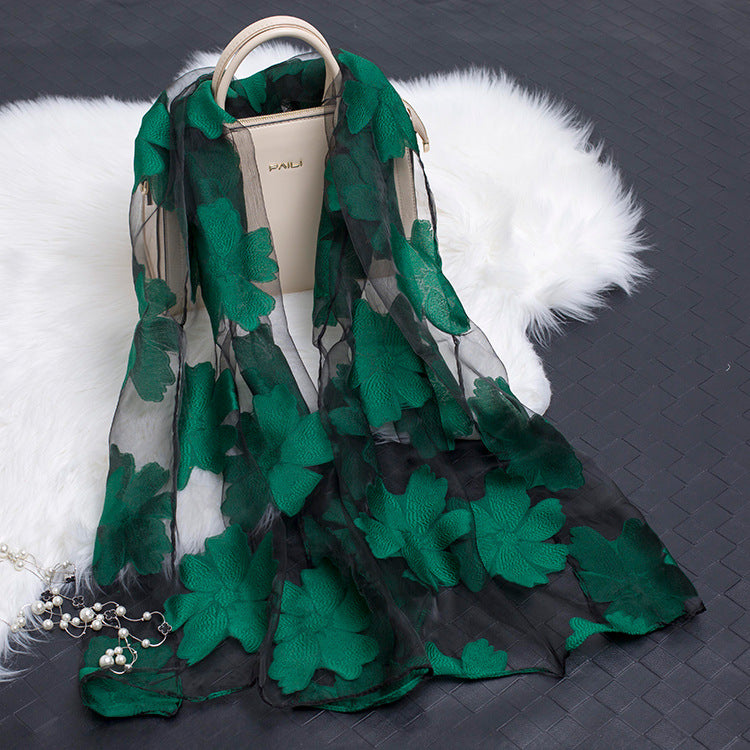 Kvinnors Sidenscarf Blommönster Utskuren Design 14