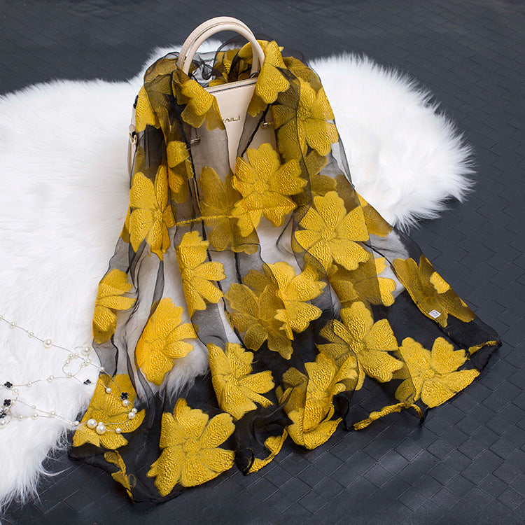 Kvinnors Sidenscarf Blommönster Utskuren Design 15