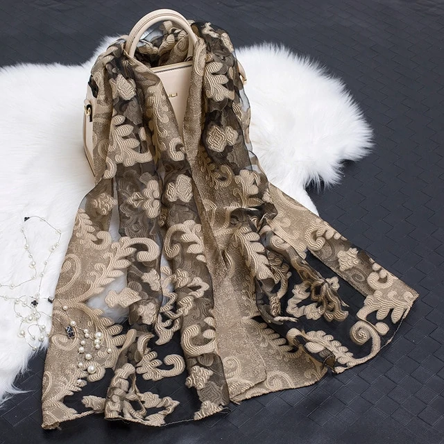 Kvinnors Sidenscarf Blommönster Utskuren Design 3