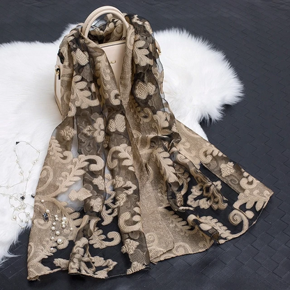 Kvinnors Sidenscarf Blommönster Utskuren Design 3