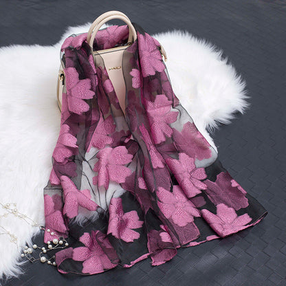 Kvinnors Sidenscarf Blommönster Utskuren Design 4