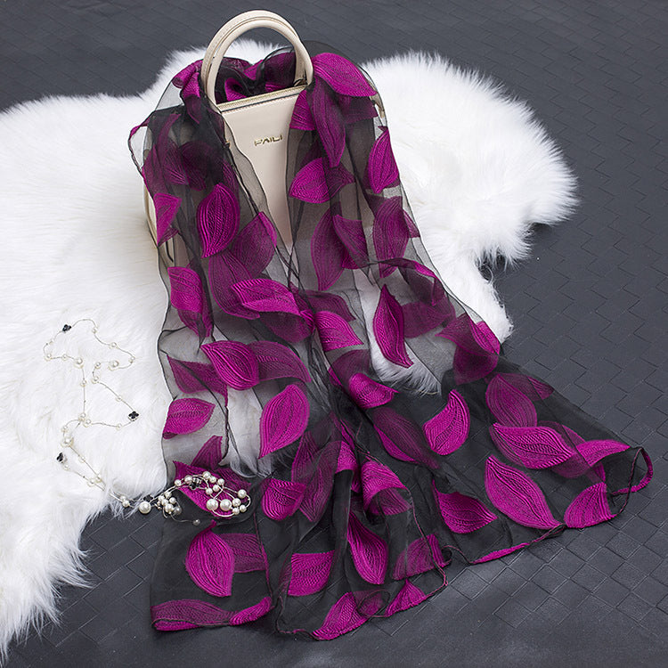 Kvinnors Sidenscarf Blommönster Utskuren Design 5