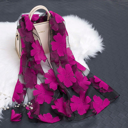 Kvinnors Sidenscarf Blommönster Utskuren Design 8