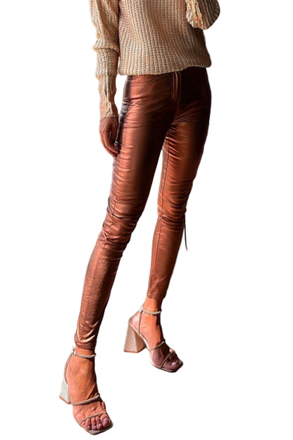 Kvinnors Skinny Legging-byxor i Metallisk Stil 0