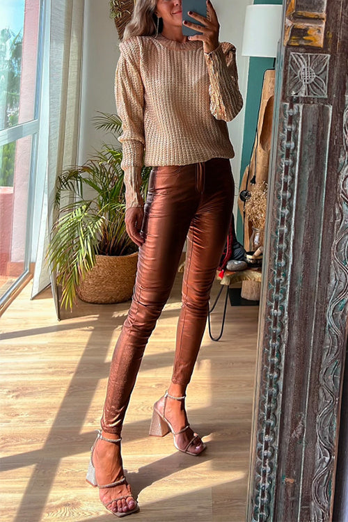 Kvinnors Skinny Legging-byxor i Metallisk Stil 1