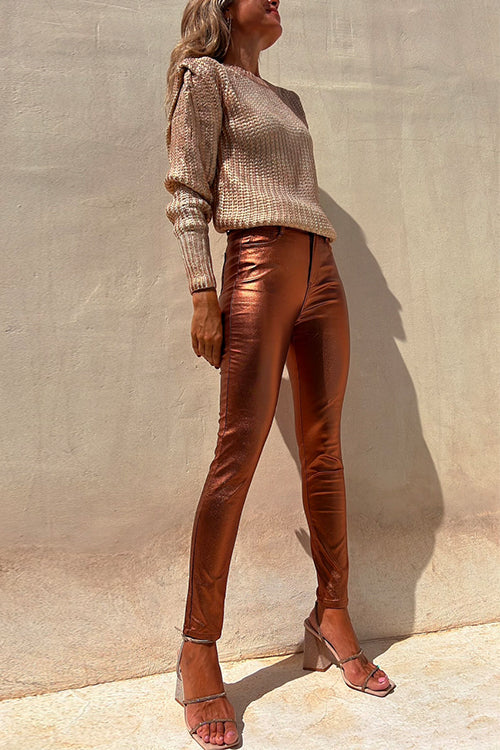 Kvinnors Skinny Legging-byxor i Metallisk Stil 2