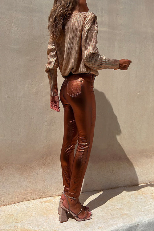 Kvinnors Skinny Legging-byxor i Metallisk Stil 4