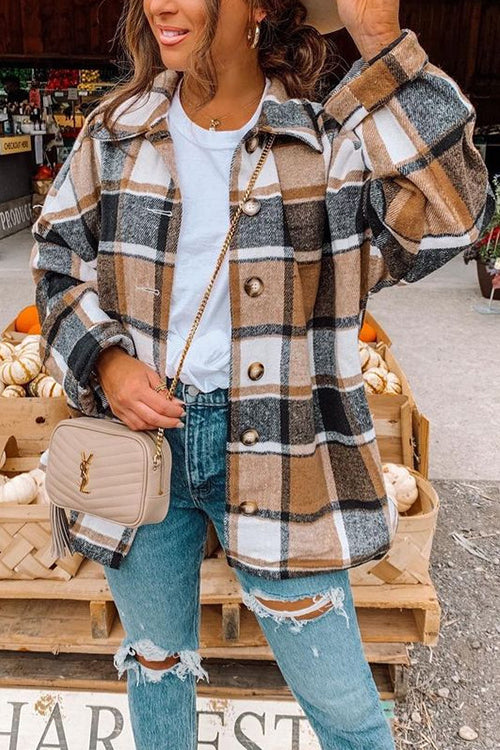 Kvinnors Skjortarock med Droppande Axel Rutig Stil 1