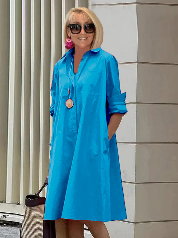 Kvinnors Skjortklänning Avslappnad Stil Polyester 8