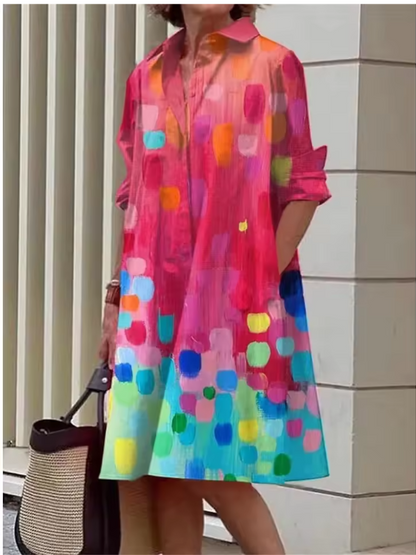 Kvinnors Skjortklänning Avslappnad Stil Polyester 9