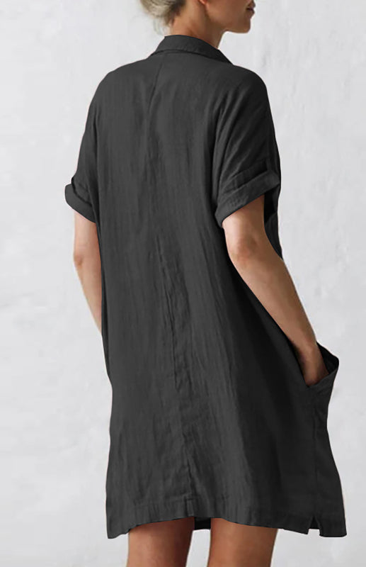 Kvinnors Skjortklänning Med Krage Och Fickor 5