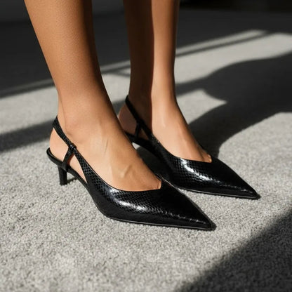 Kvinnors Slingbacks Spetsig Tå med Låg Häl 1