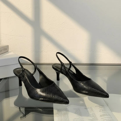 Kvinnors Slingbacks Spetsig Tå med Låg Häl 4