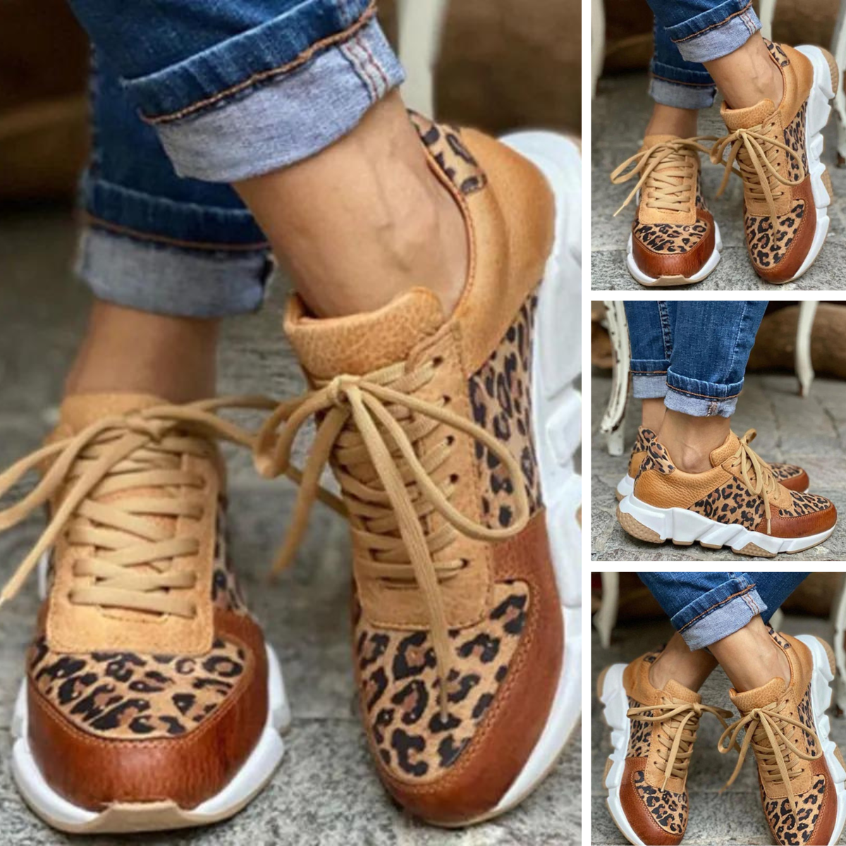 Kvinnors Sneakers Leopardtryck Chunky Textil 3