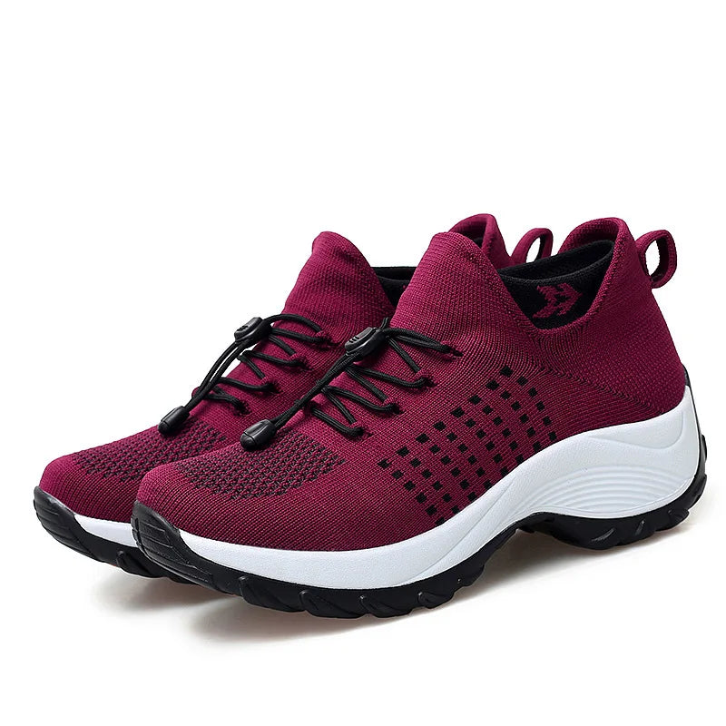 Kvinnors Sneakers Plattform Vit Svart Röd 4