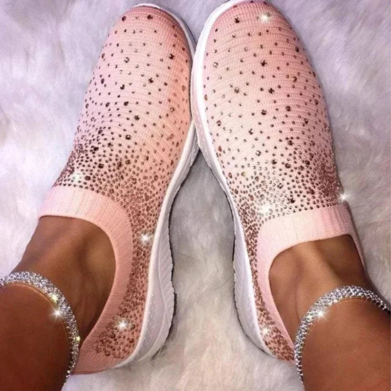 Kvinnors Sneakers med Kristaller och Mesh Design 10