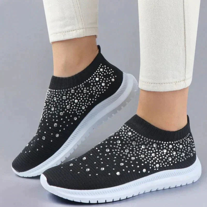 Kvinnors Sneakers med Kristaller och Mesh Design 2