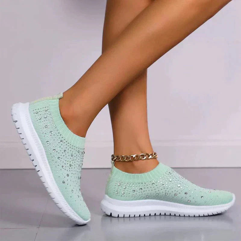 Kvinnors Sneakers med Kristaller och Mesh Design 5