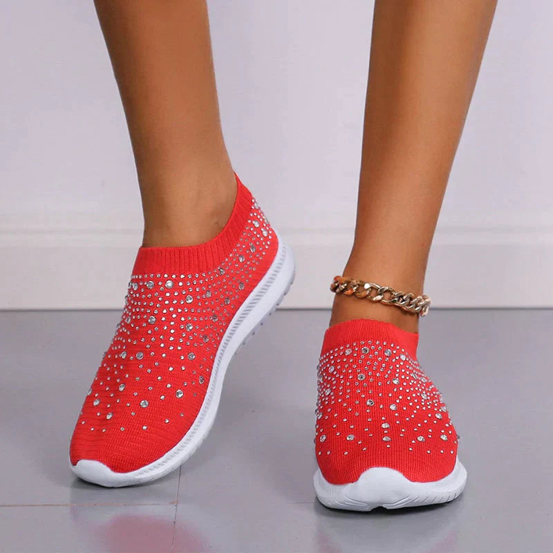 Kvinnors Sneakers med Kristaller och Mesh Design 8