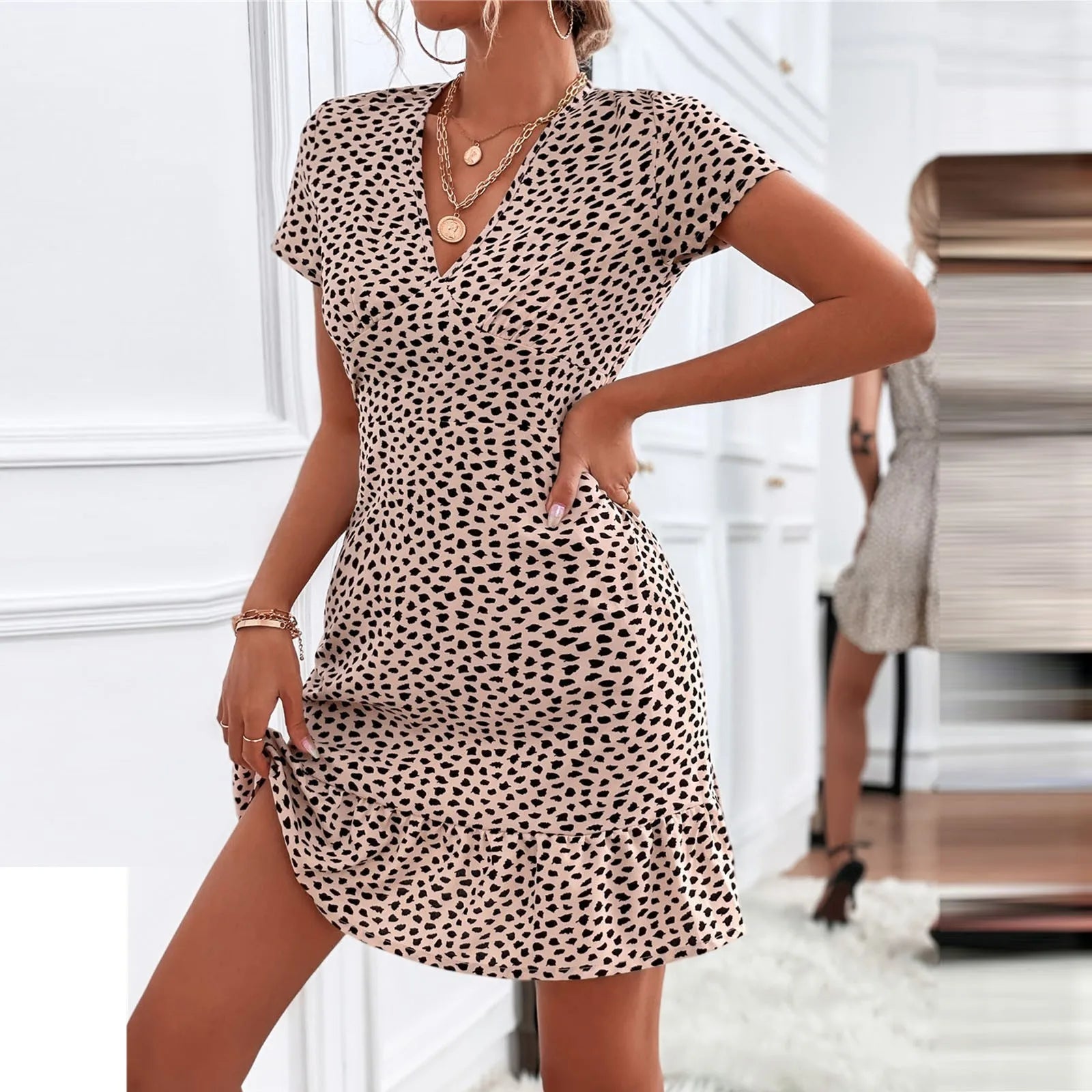 Kvinnors Sommar Klänning V-ringad Blommig 9