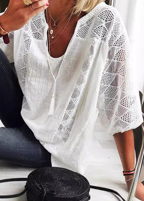 Kvinnors Sommarblus U-hals Patchwork 0