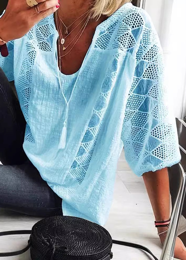 Kvinnors Sommarblus U-hals Patchwork 1