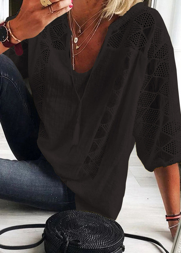 Kvinnors Sommarblus U-hals Patchwork 3