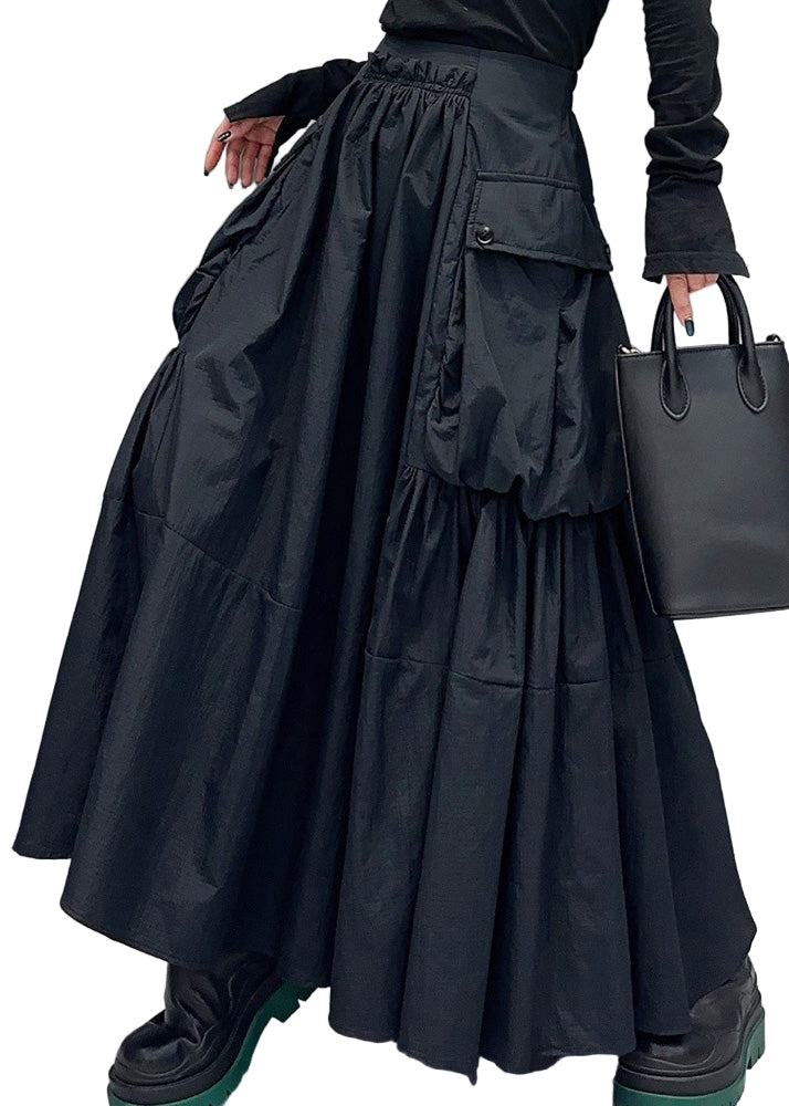 Kvinnors Sommarkjol Med Fickor Och Skrynklig Design 0