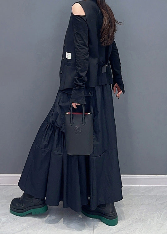 Kvinnors Sommarkjol Med Fickor Och Skrynklig Design 4