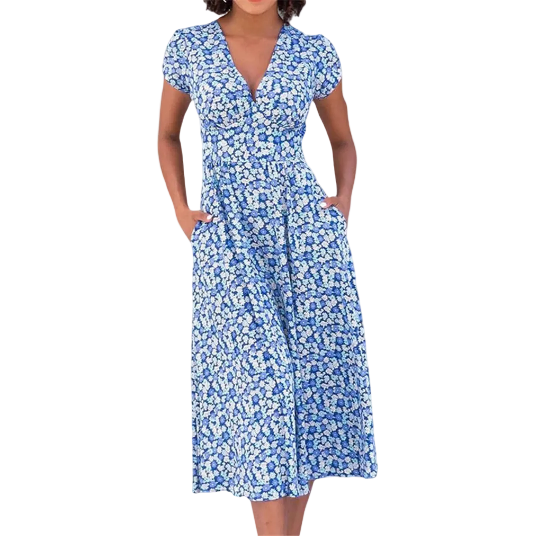 Kvinnors Sommarklänning Blommönster Tidlös Design 0