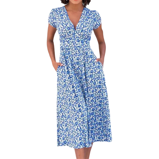 Kvinnors Sommarklänning Blommönster Tidlös Design 0