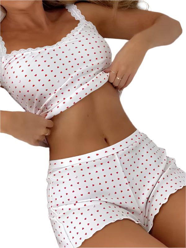 Kvinnors Spaghetti Strap Blommig Sömnset i Spets 0