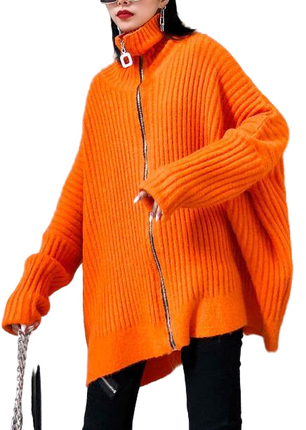 Kvinnors Stickad Blus med Hög Hals och Dragkedja 0