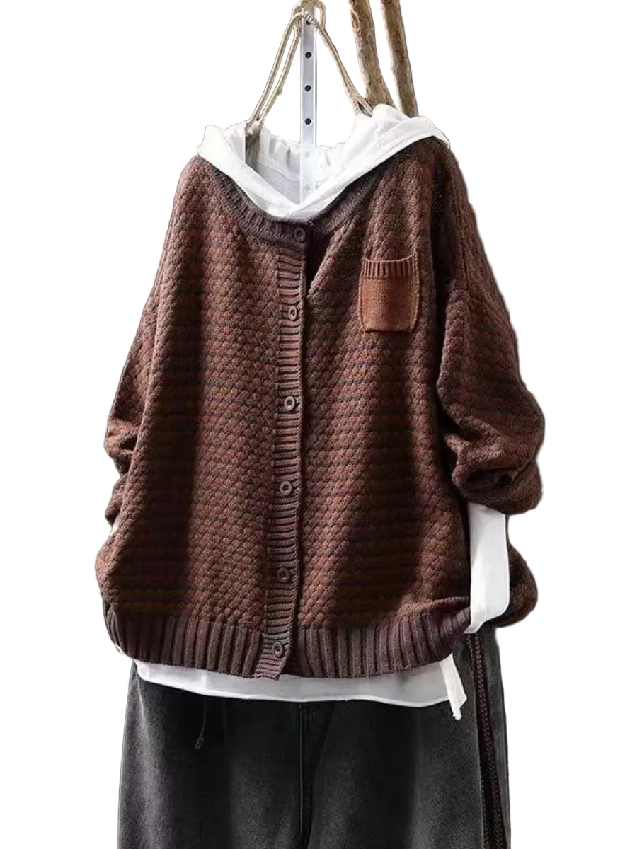 Kvinnors Stickad Cardigan med Textur 0