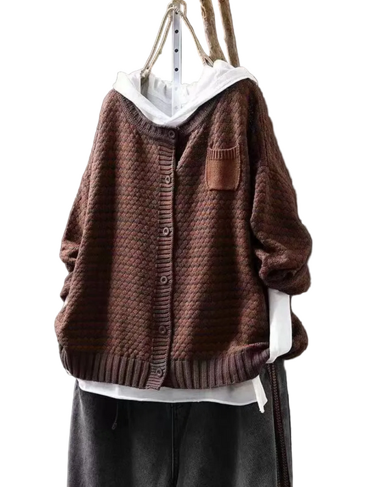 Kvinnors Stickad Cardigan med Textur 0