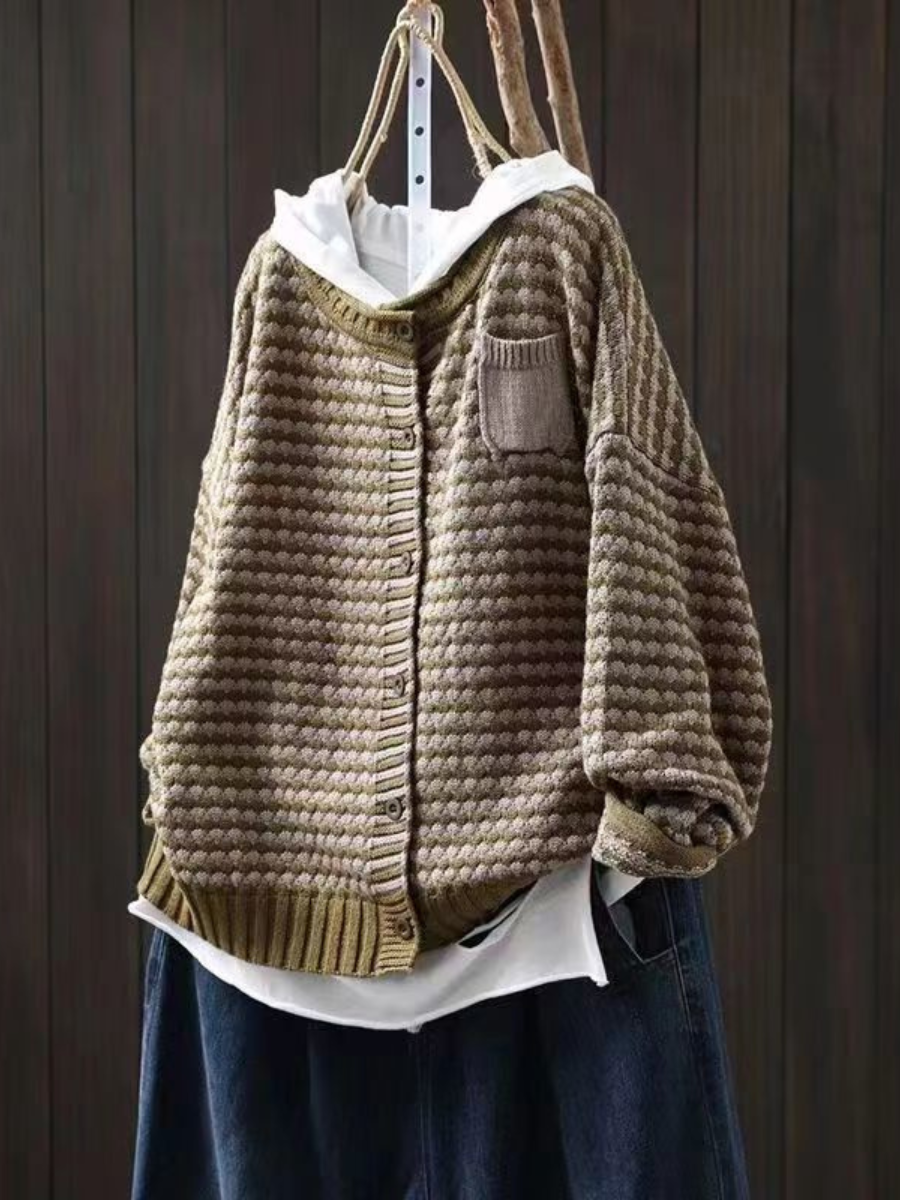 Kvinnors Stickad Cardigan med Textur 1
