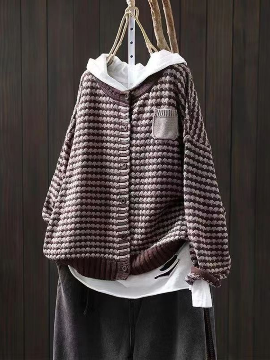 Kvinnors Stickad Cardigan med Textur 2