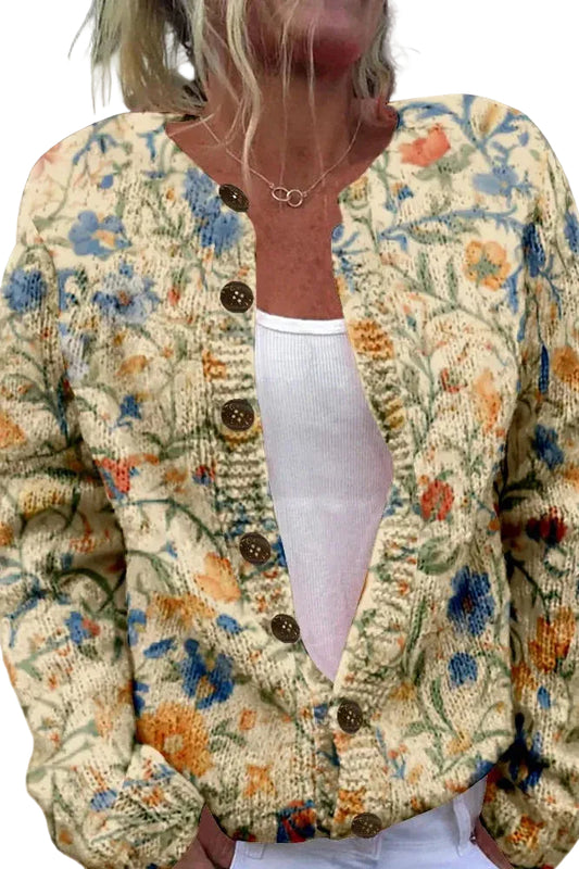 Kvinnors Stickad Kofta Med Broderad Vintage Stil 0