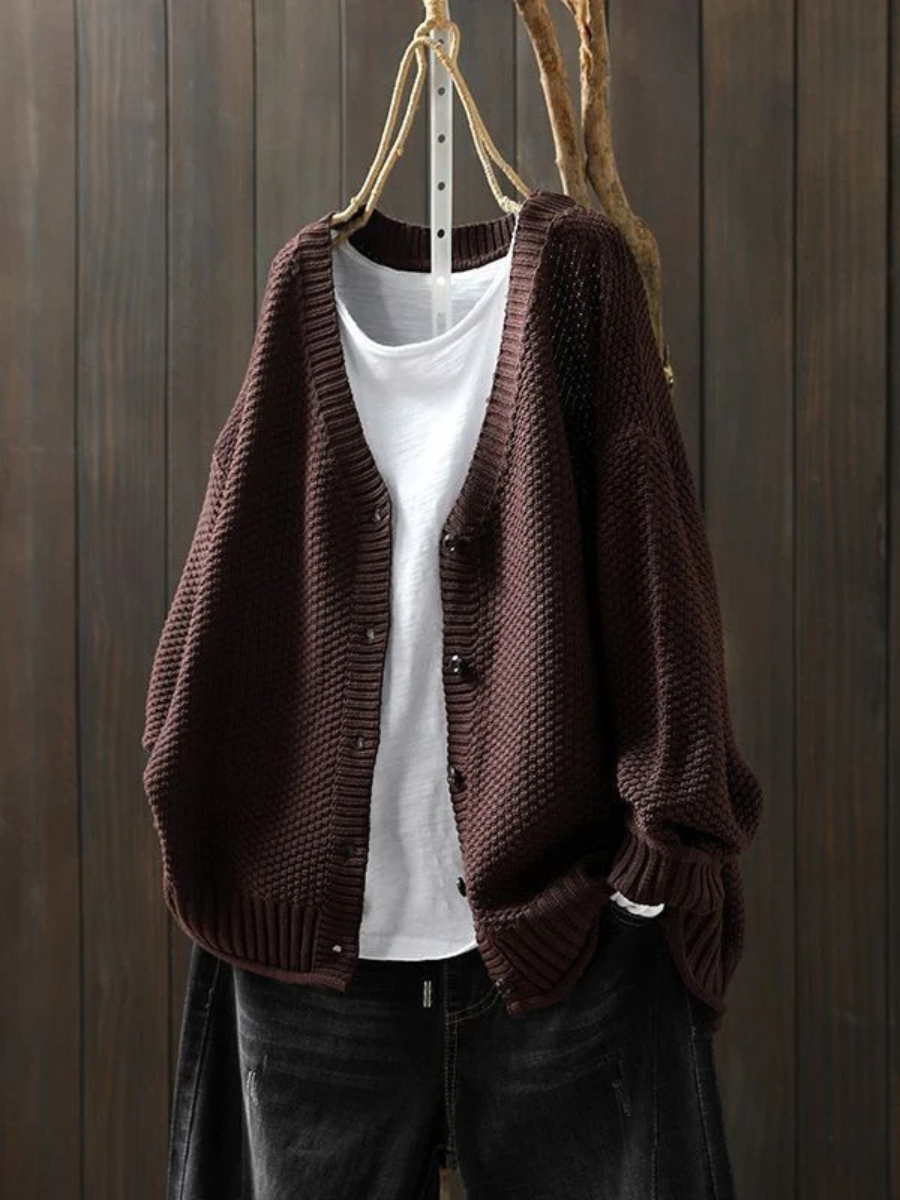 Kvinnors Stickad Kofta V-hals Med Knappdesign 2
