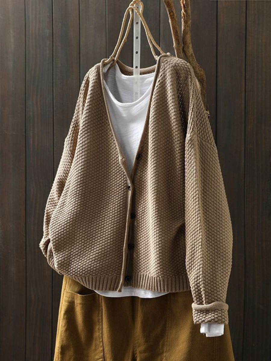 Kvinnors Stickad Kofta V-hals Med Knappdesign 3