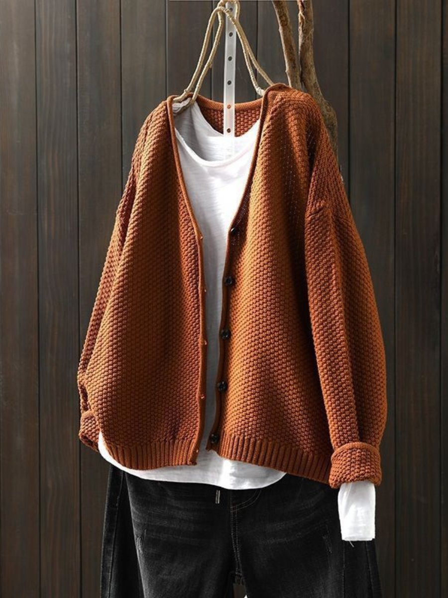 Kvinnors Stickad Kofta V-hals Med Knappdesign 4