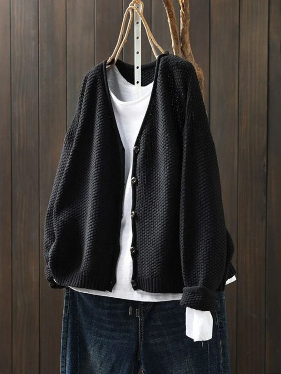 Kvinnors Stickad Kofta V-hals Med Knappdesign 6